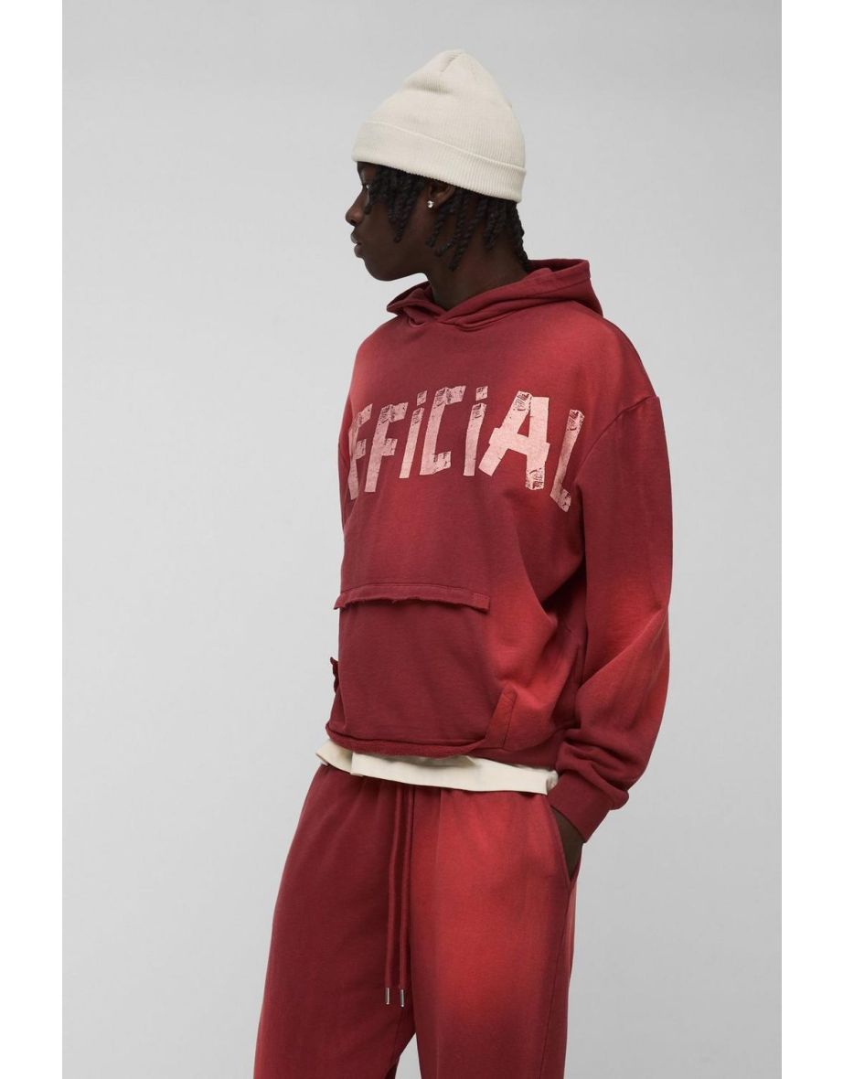 Oversized Boxy Official Washed Distressed Pocket Tracksuit - burgundy - 2