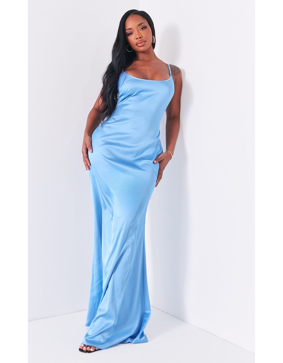 Shop Shape Baby Blue Satin Strappy Scoop Neck Maxi Dress Online in Lebanon VogaCloset