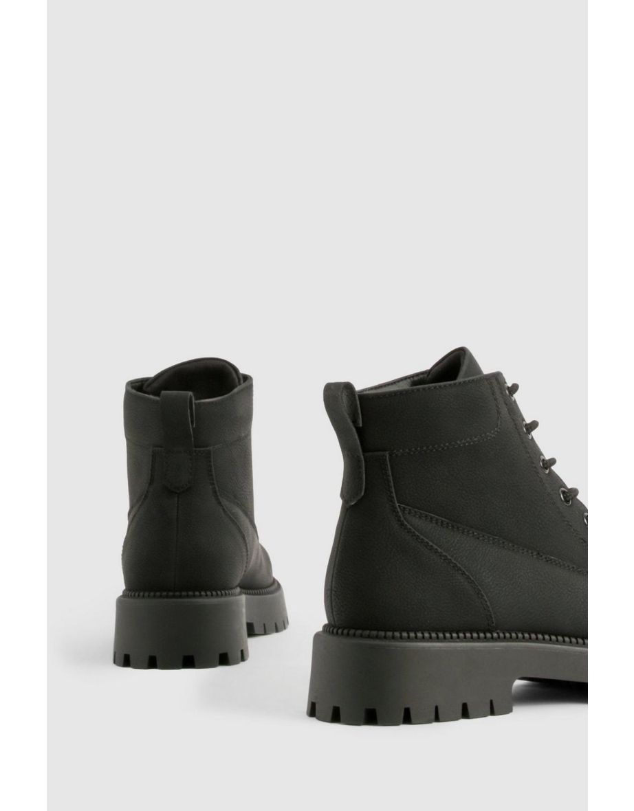 Chunky Lace Up Hiker Boots - black - 3