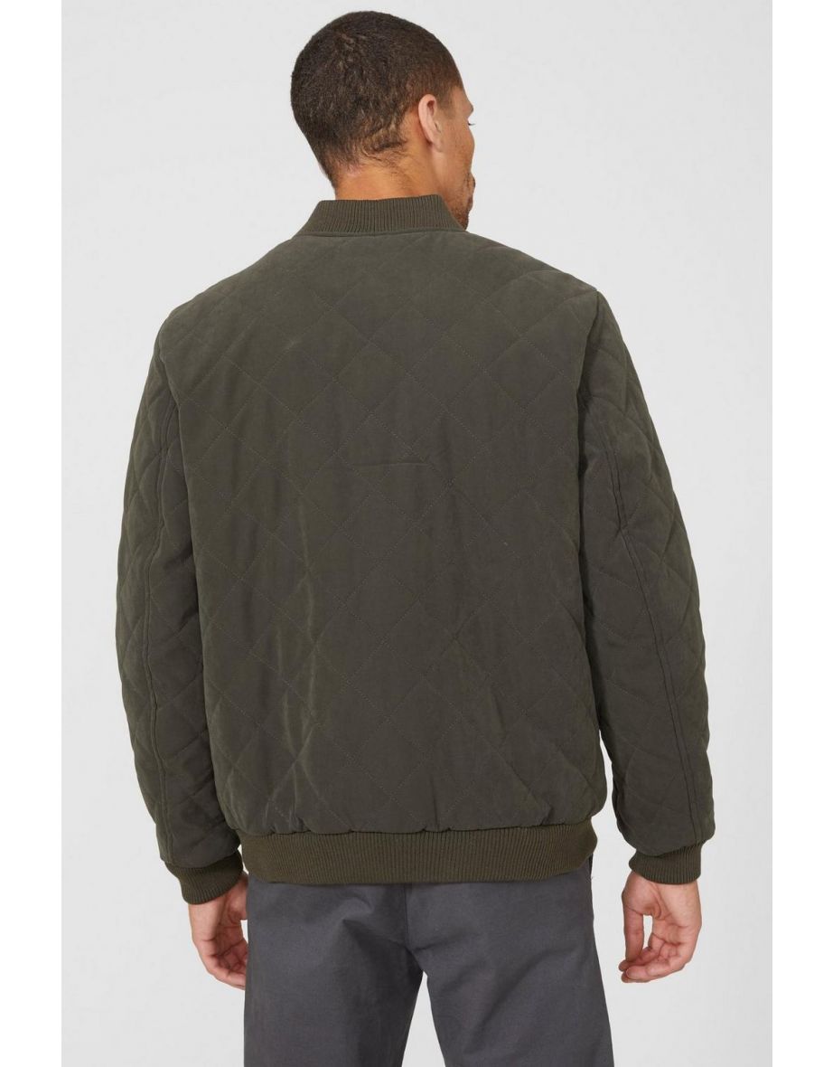 Diamond Quilt Baseball Jacket - khaki - 3