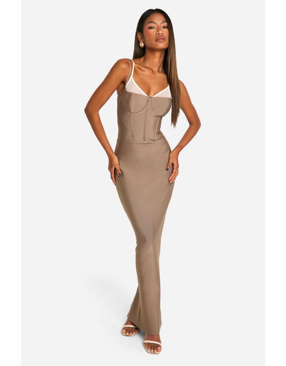 Bandage Double Layer Corset Floor Length Dress - stone