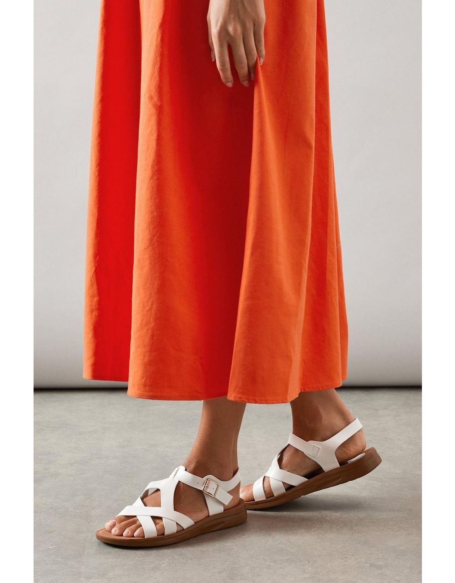 Good For The Sole: Grace Faux Leather T-bar Flexi Comfort Low Wedge Sandals - 3