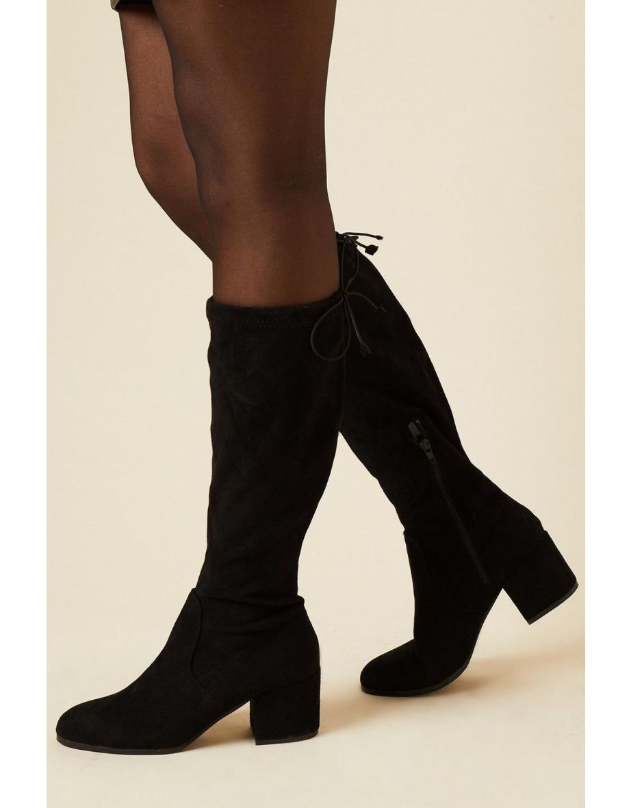 Kara Drawstring Block Heel Knee High Boots - 3