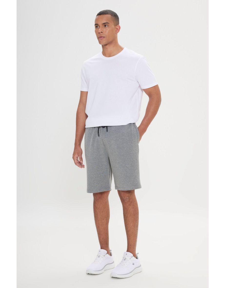 Men's Gray Standard Fit Daily Comfortable Sports Knitted Shorts