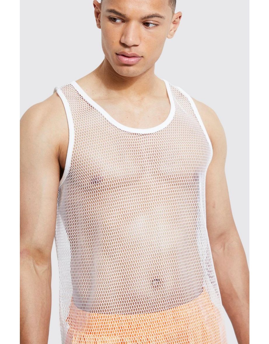 Tall Slim Open Mesh Vest - white - 2