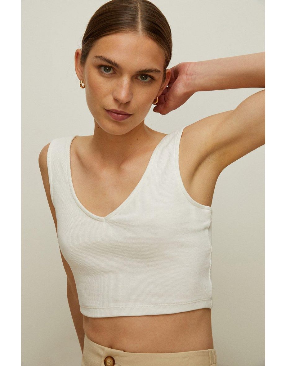 Wide Strap V Neck Rib Crop Top