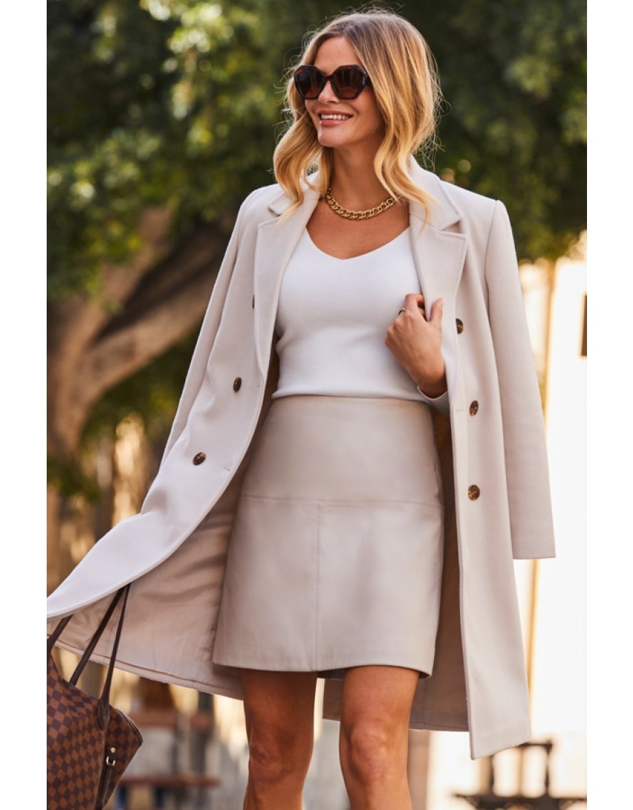 Ivory Leather A-Line Skirt - 4