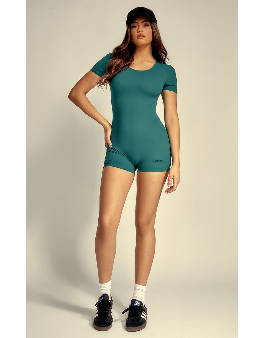 Forest Green Core Collection Tab Contour Sculpt Short Sleeve Unitard