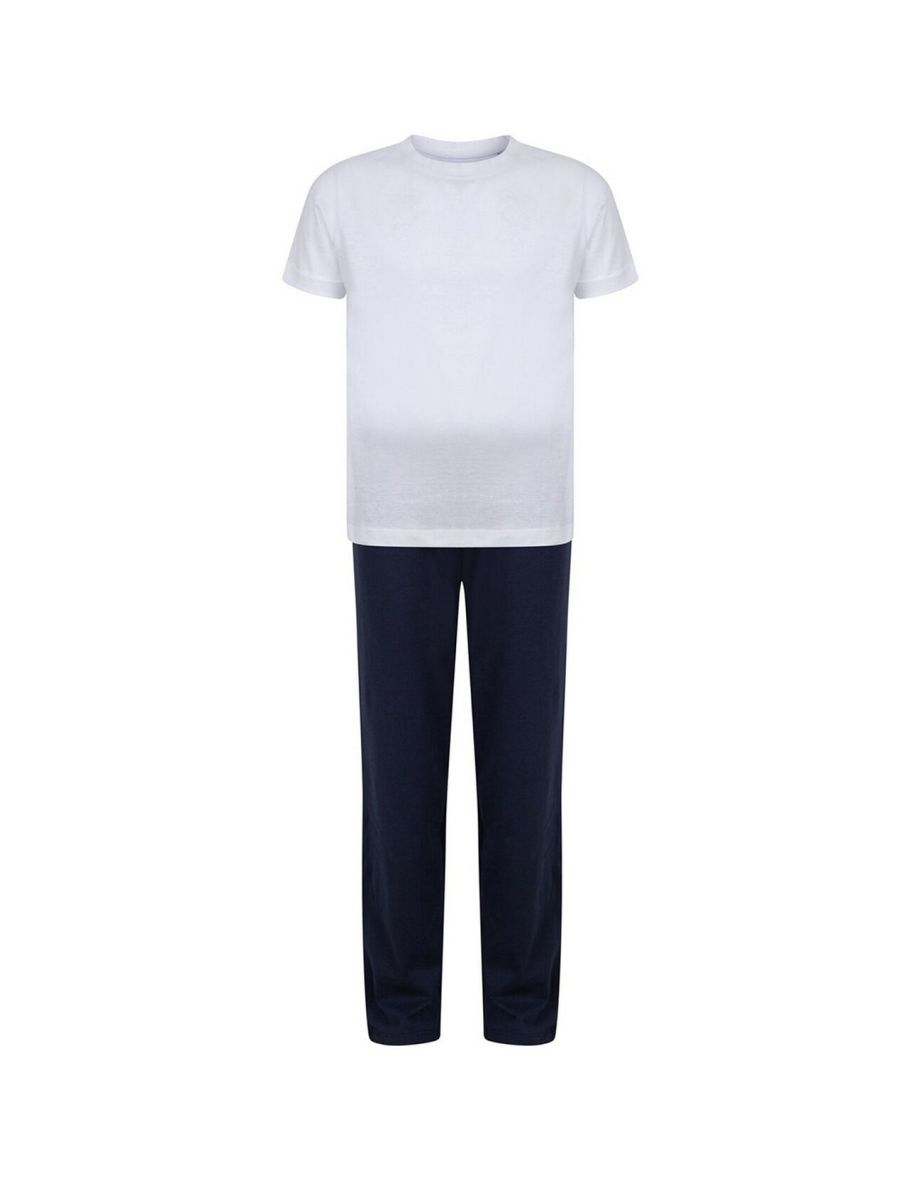 Towel City Girls Long Pyjamas - White/Navy