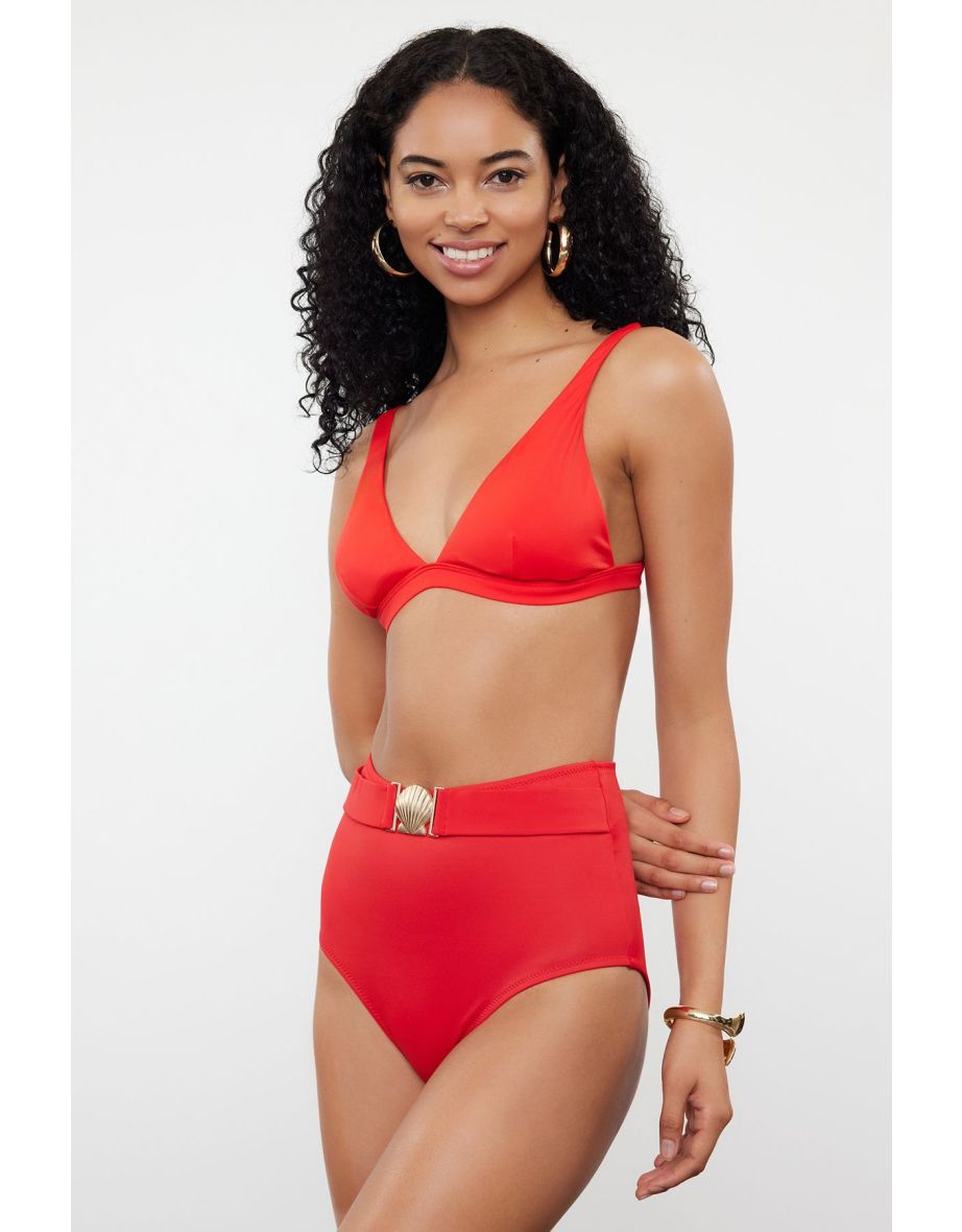 High Waist Regular Bikini Six with Red Belt Accessory