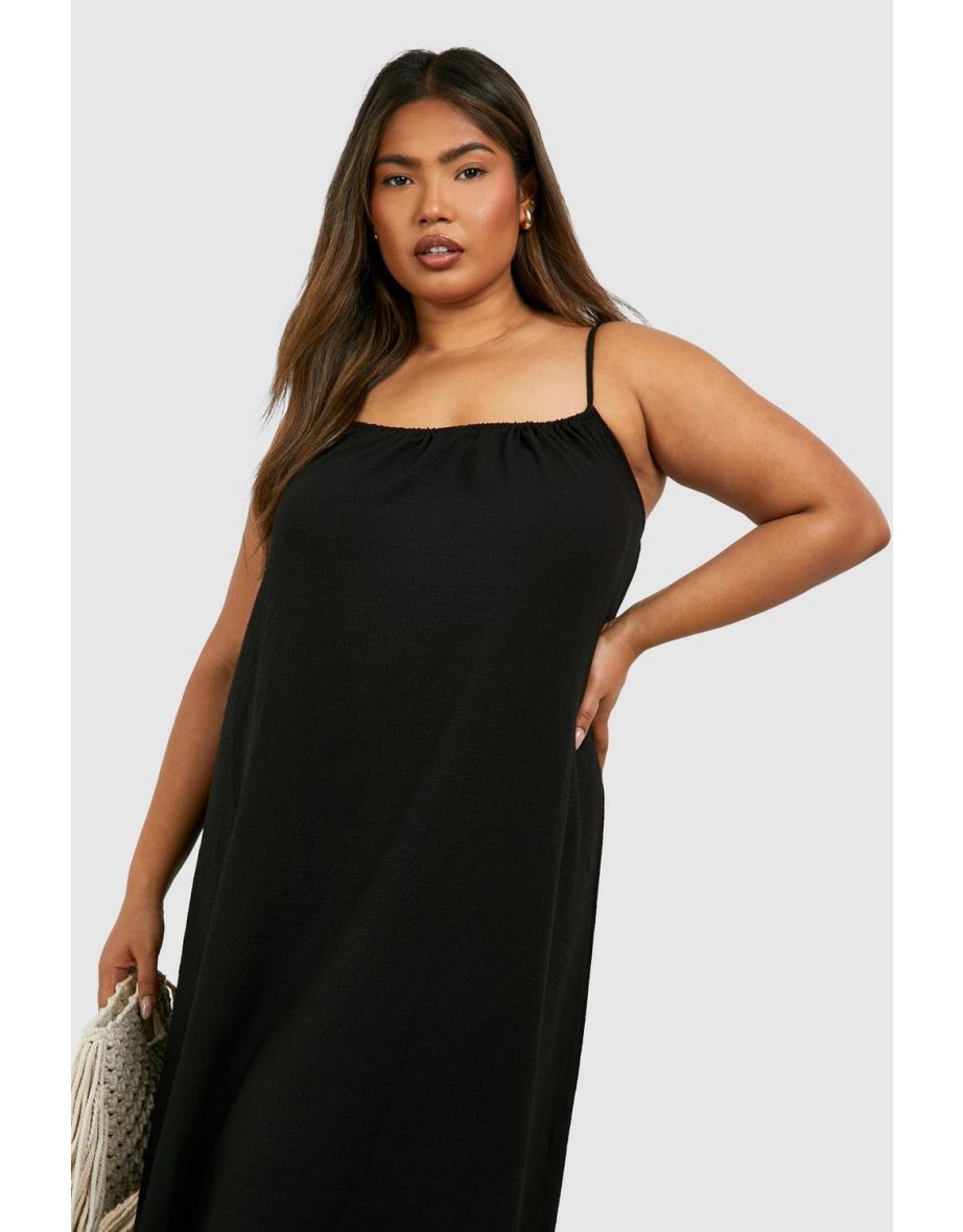 Plus Textured Strappy Swing Maxi Dress - black - 3