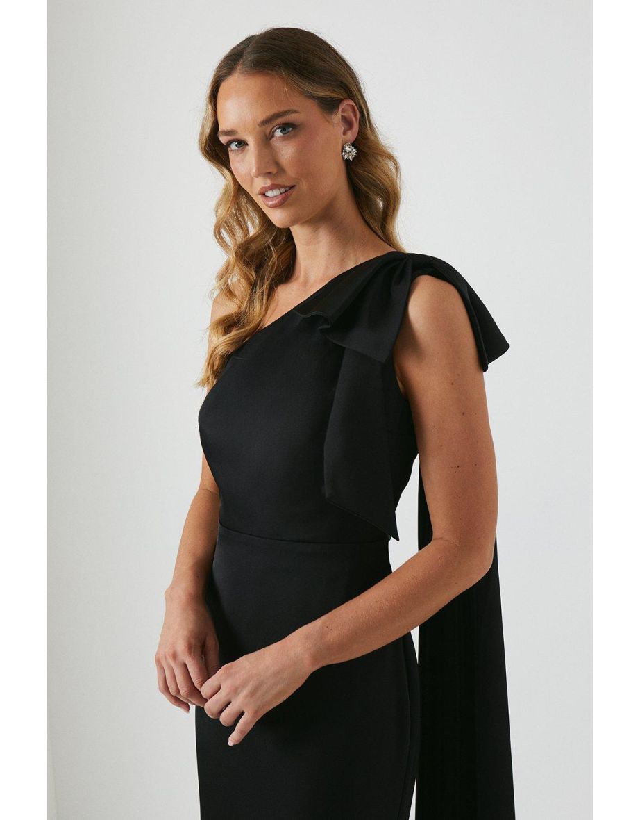 Bow And Drape Detail One Shoulder Satin Bridesmaids Dress - 3