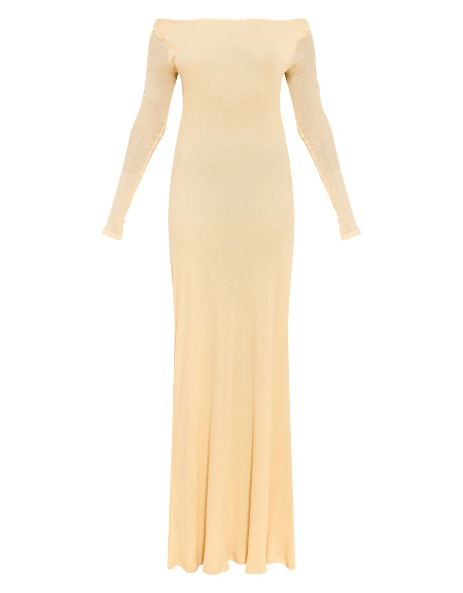 Butter Cream Double Layer Onion Skin Cowl Back Maxi Dress - 4