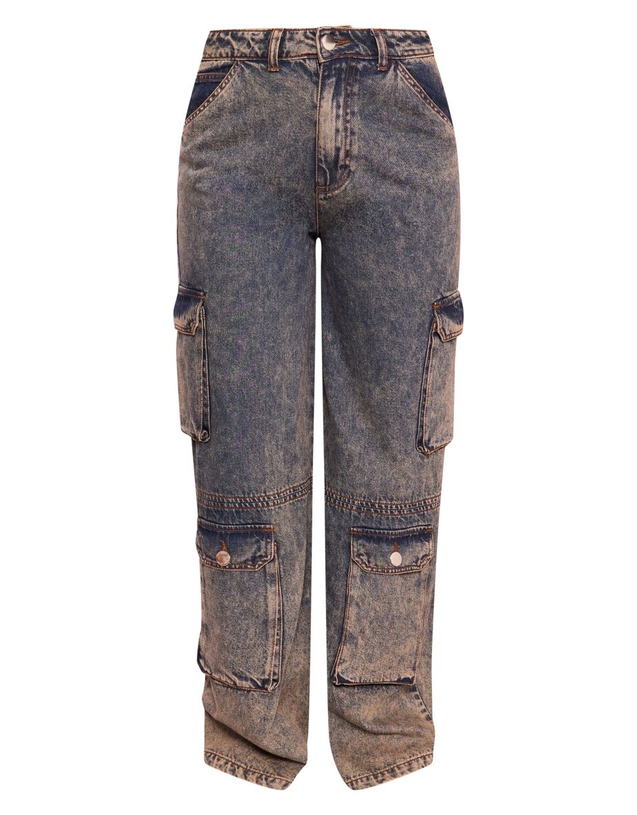 Black Acid Wash Cargo Jeans - 4