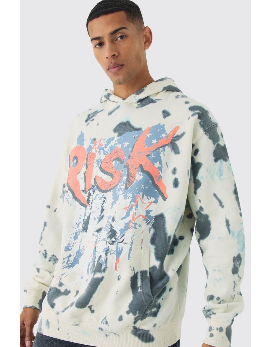 Oversized Boxy Risk Print Hoodie - ecru