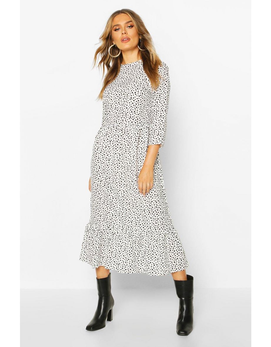 Woven Mixed Spot Dress - white