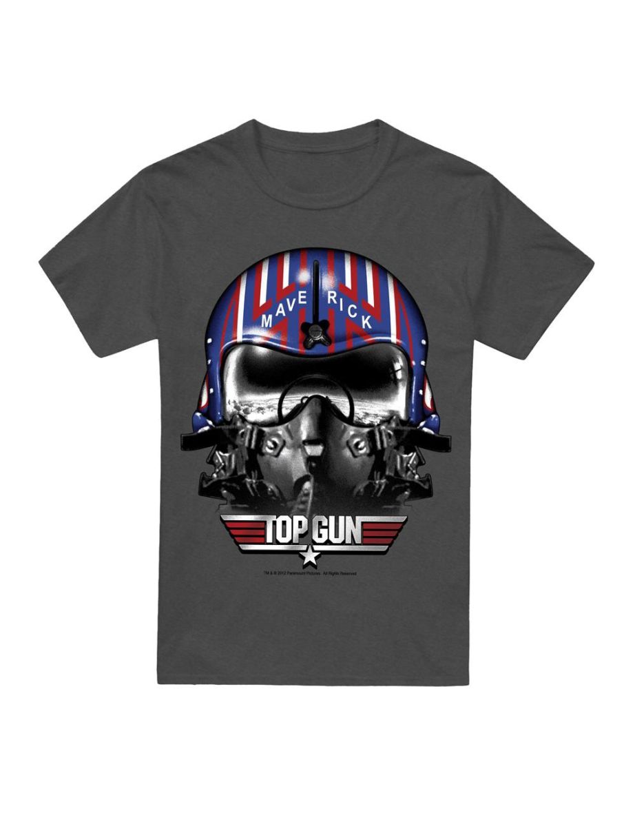 Top Gun Unisex Adult Maverick Helmet T-Shirt - Charcoal