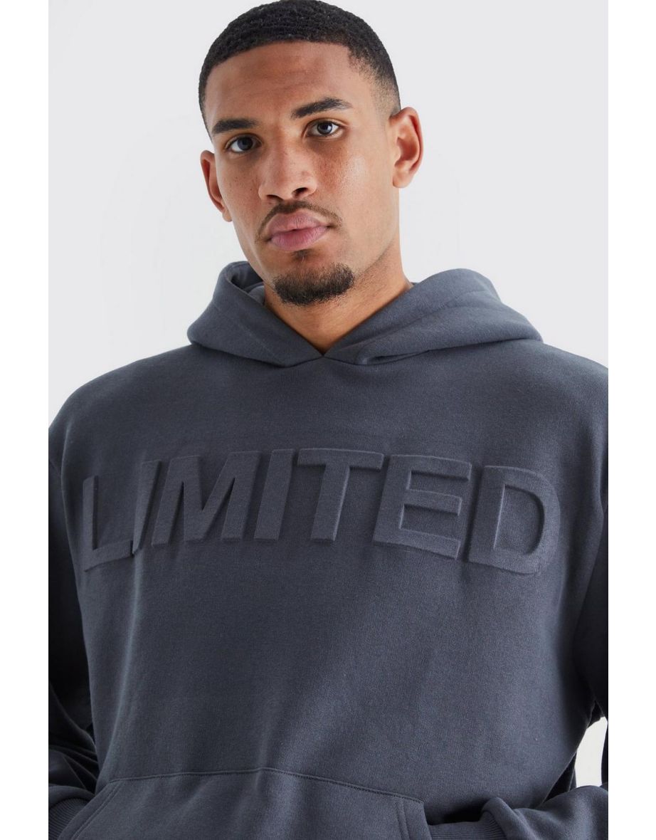 Tall Oversized Boxy Limited Embossed Hoodie - charcoal - 2