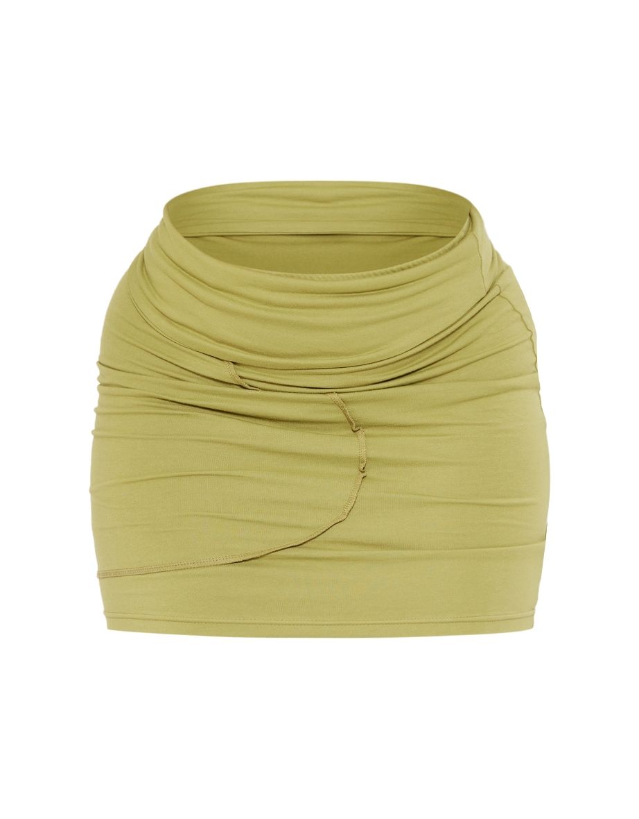Shape Olive Seam Detail Foldover Waist Mini Skirt - 5