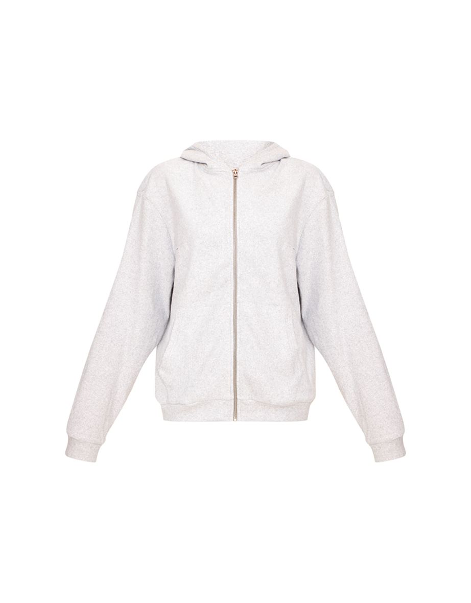 Grey Brushed Ribbed Zip Up Hoodie - 4