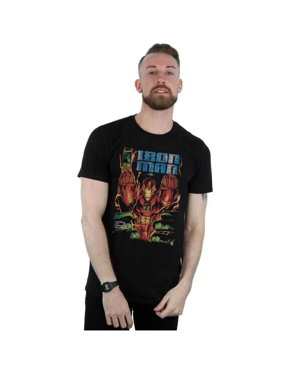 Marvel Mens Iron Man Comic Book Cover T-Shirt - Black