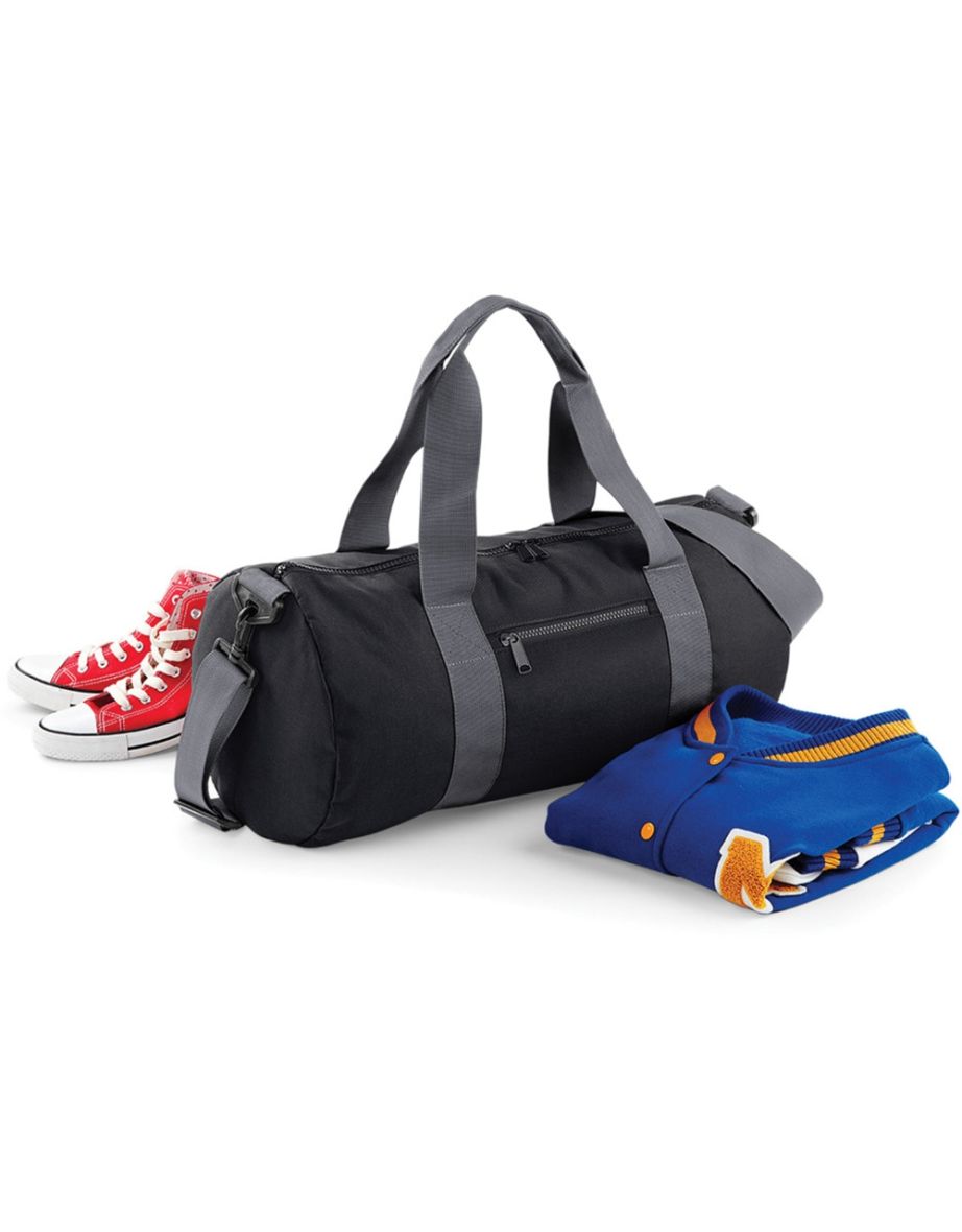 Bagbase Plain Varsity Barrel / Duffle Bag (20 Litres) - Black/Grey - 3