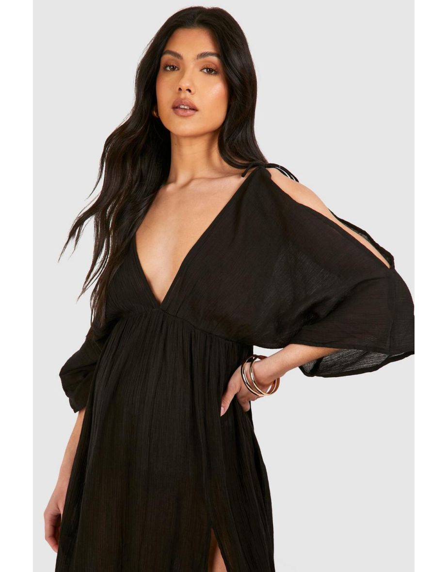 Maternity Crinkle Cold Shoulder Beach Cover Up - 3