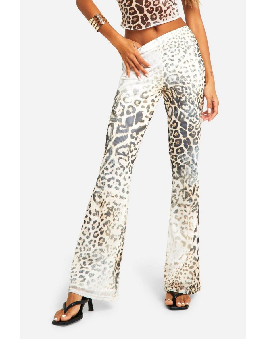 Leopard Mesh Flared Trousers - leopard - 3
