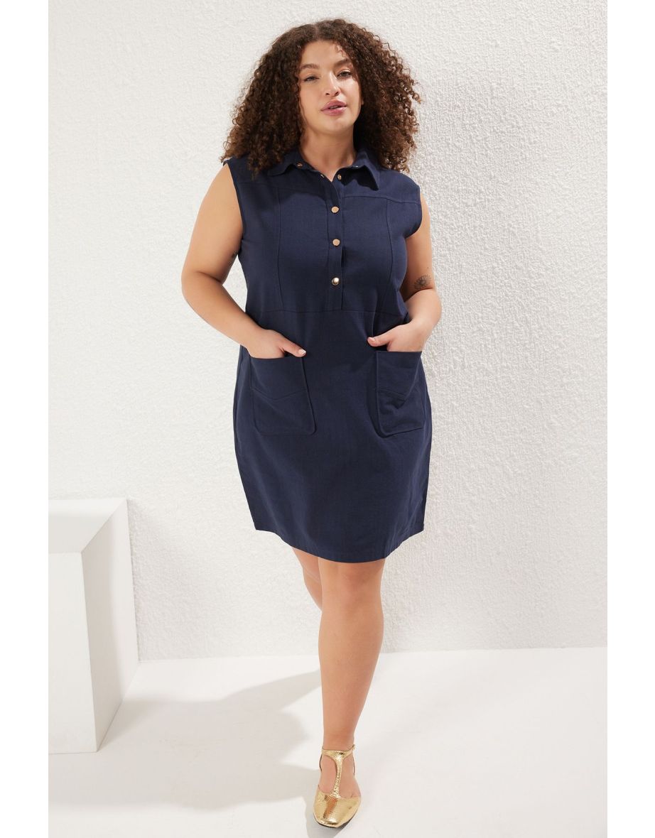 Navy Blue Woven Plus Size Dress