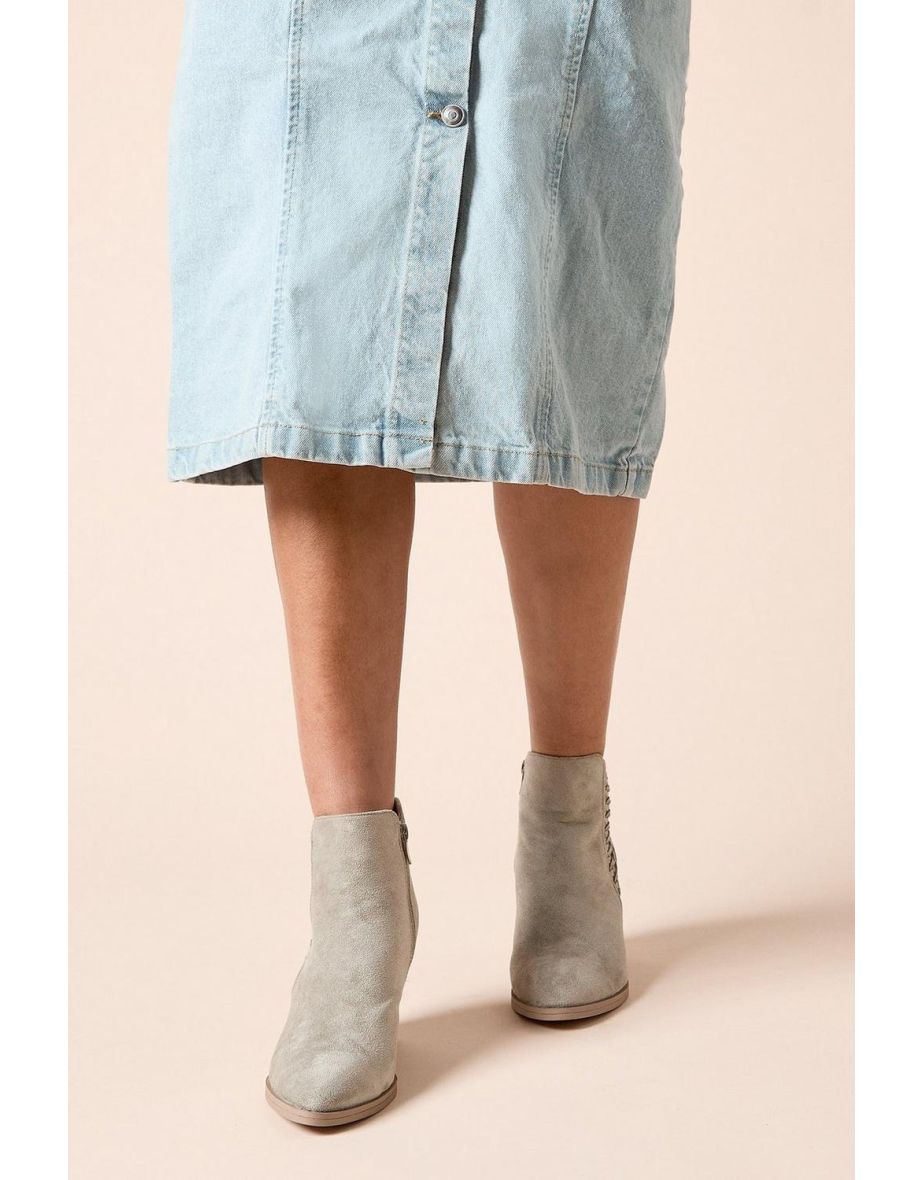 Camberly Faux Suede Lattice Detail Western Cowboy Ankle Boots