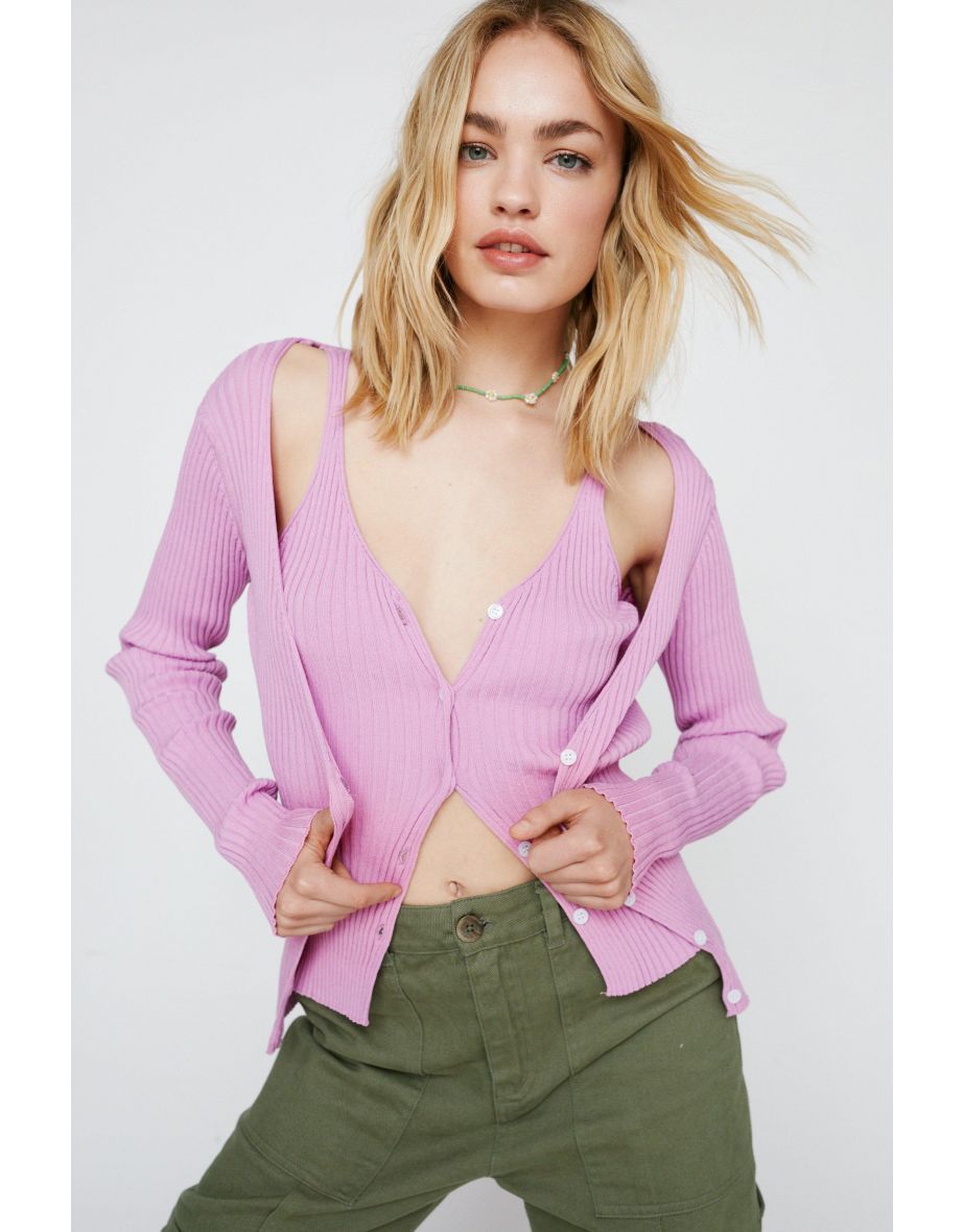 2 In 1 Knitted Ribbed Cardigan