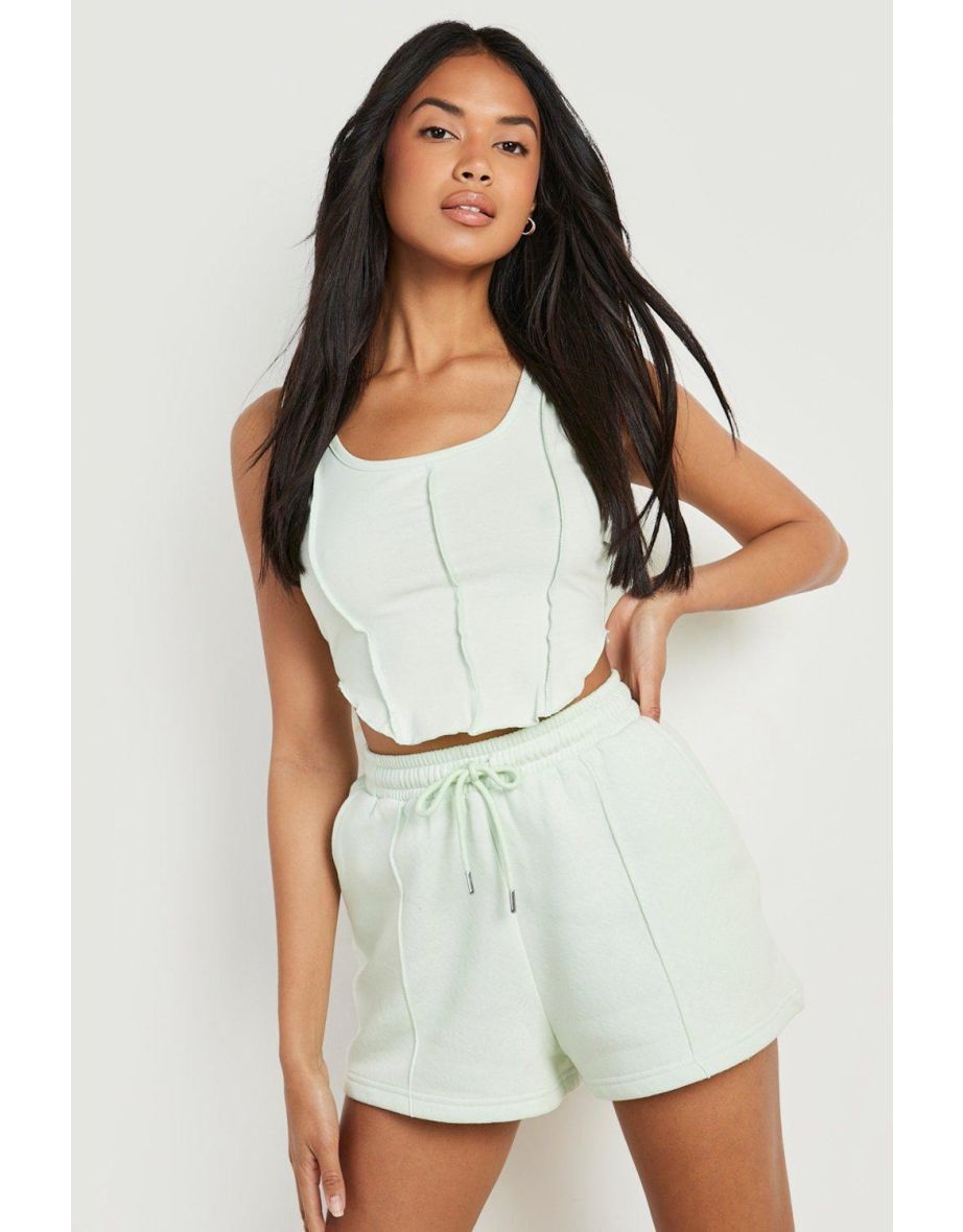 Exposed Seam Crop Top And Shorts Set - eggshell - 3