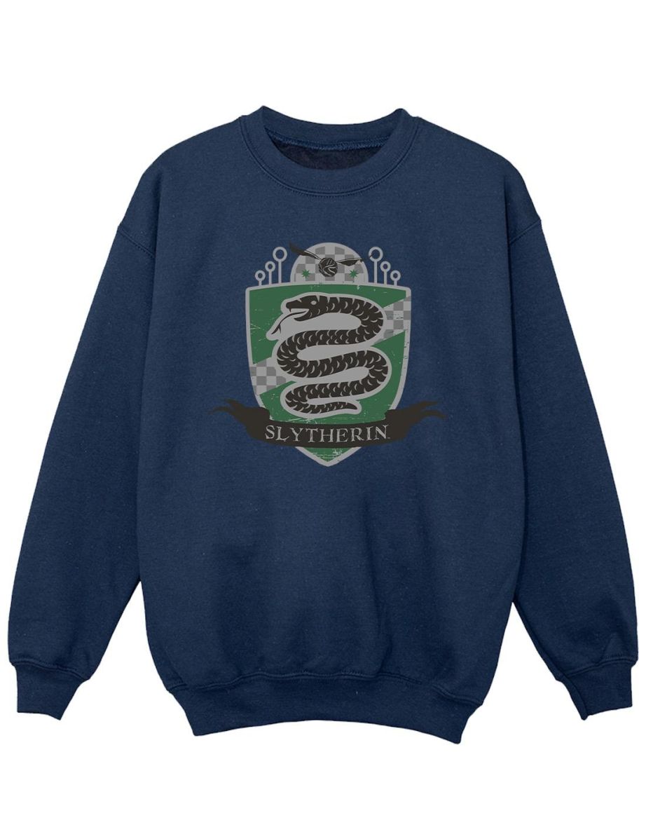 Harry Potter Girls Slytherin Chest Badge Sweatshirt - Navy Blue