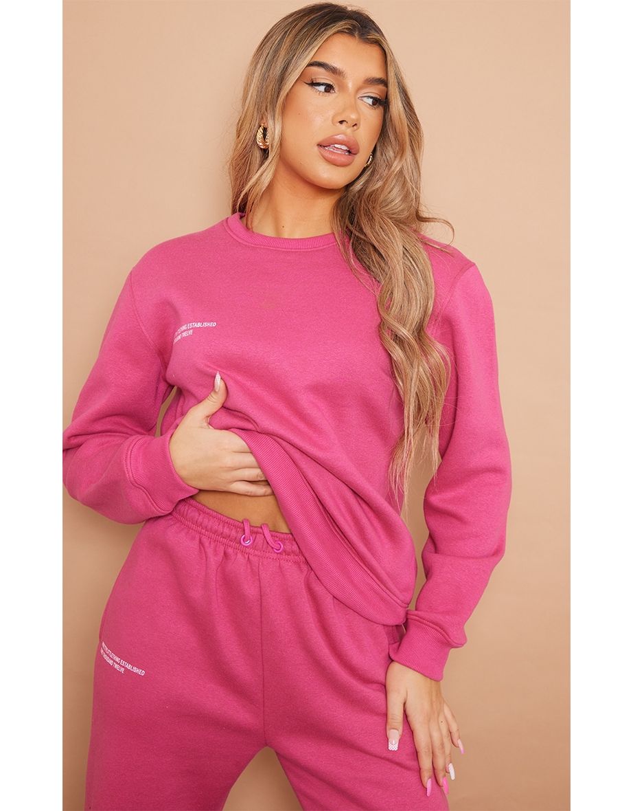 Hot Pink Prettylittlething Est 2012 Oversize Sweatshirt