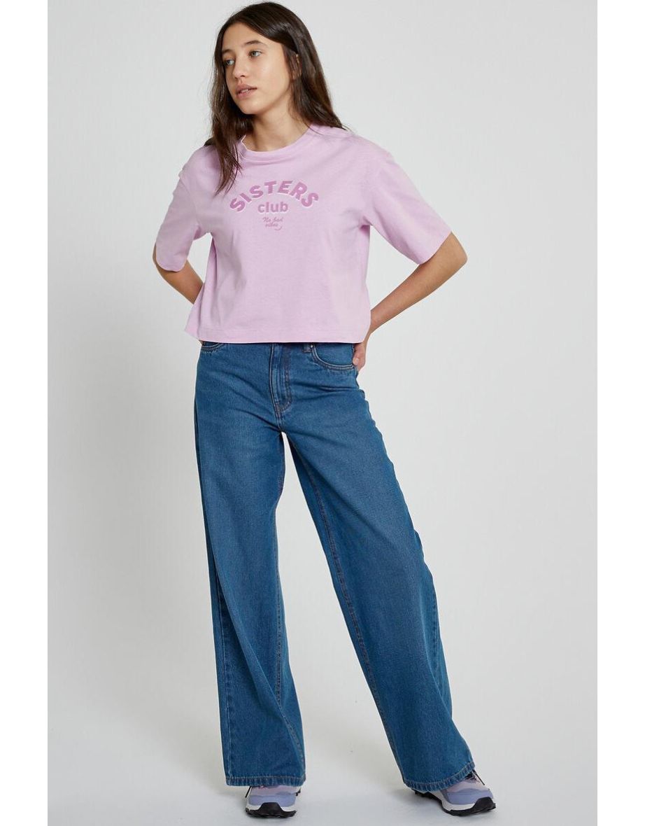 Cotton Cropped Slogan T-Shirt