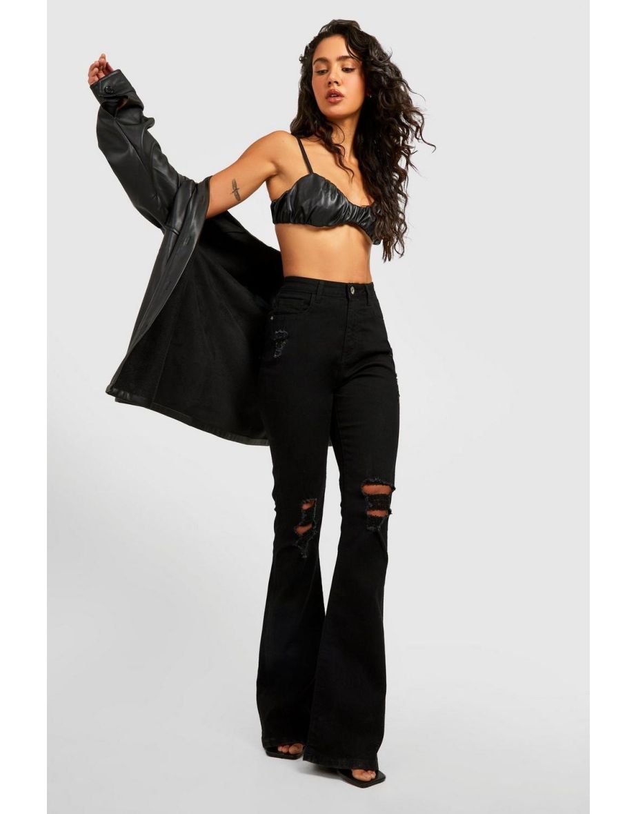 Basics High Waisted Ripped Flared Jeans - black - 3