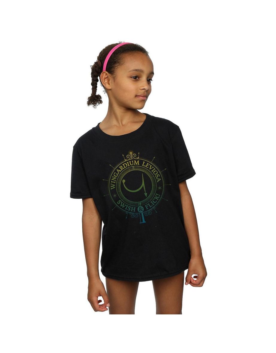 Harry Potter Girls Wingardium Leviosa Cotton T-Shirt - Black