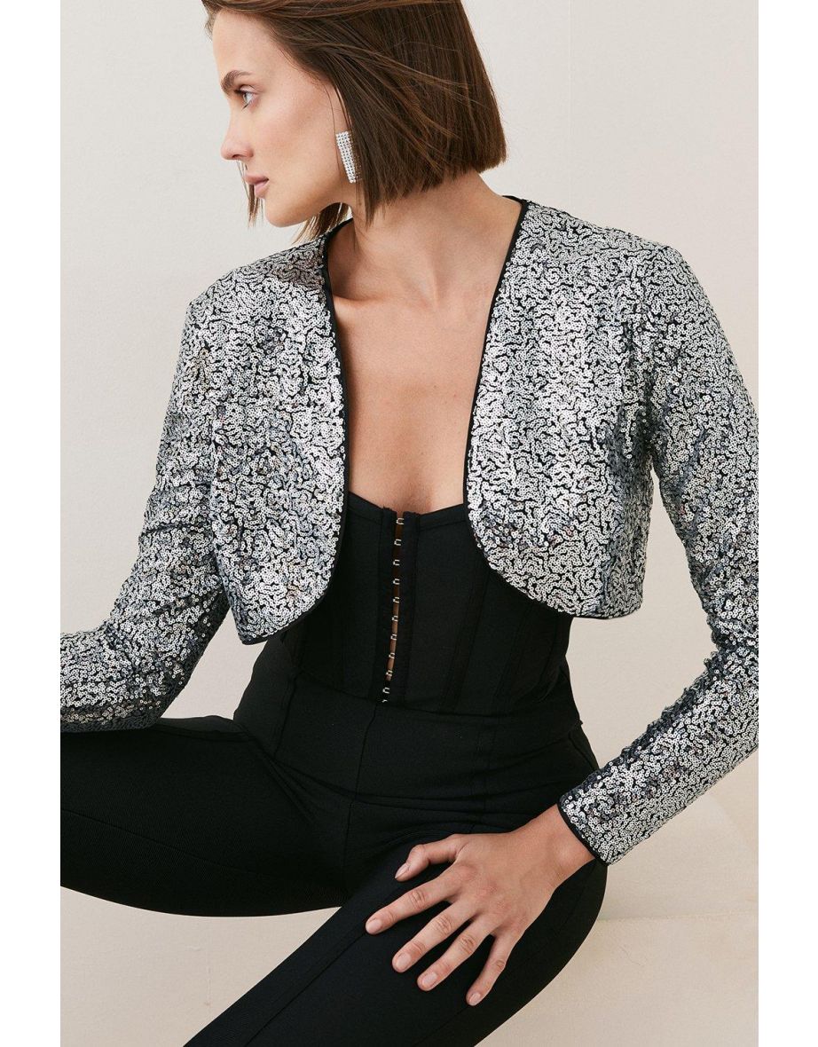 Sequin Embellished Cropped Cardigan - 2