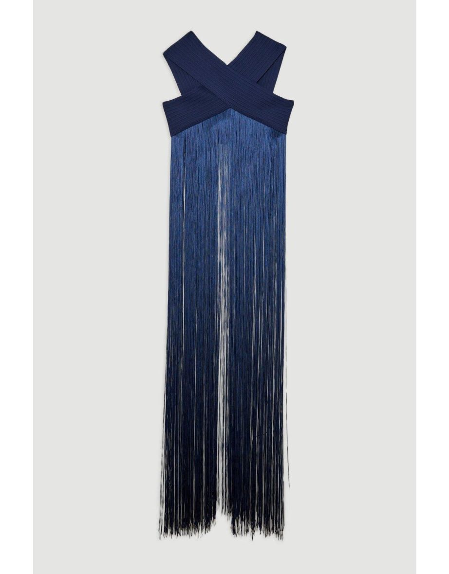 Bandage V Neck Cut Out Fringed Bikini Top - 3