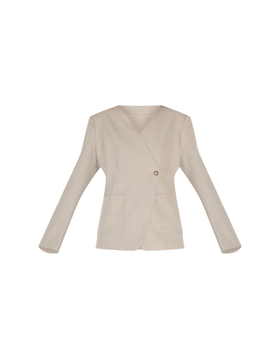 Sand Tailored Woven Asymmetric Blazer - 4