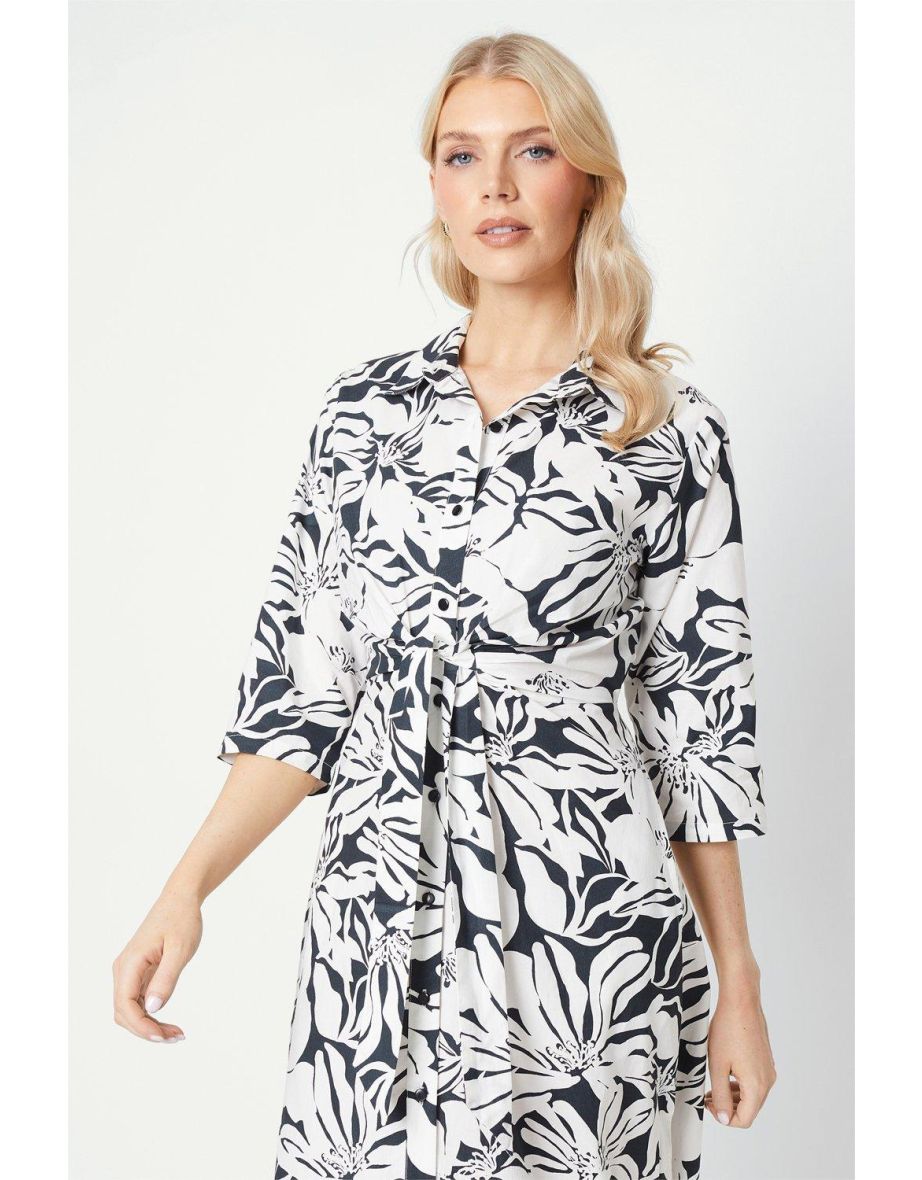 Tie Front Midi Shirt Dress - 3