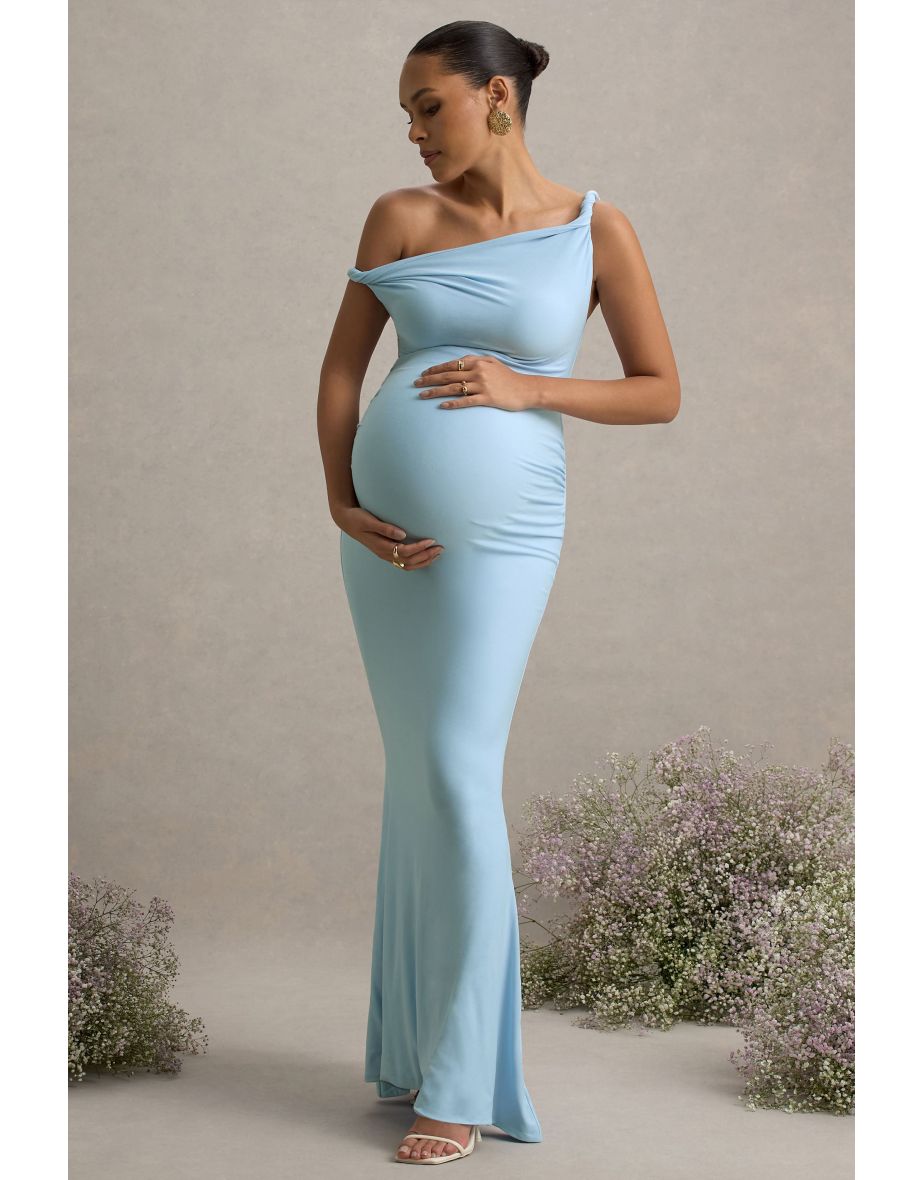 Lita | Powder Blue Twisted Asymmetric Maternity Maxi Dress - 5