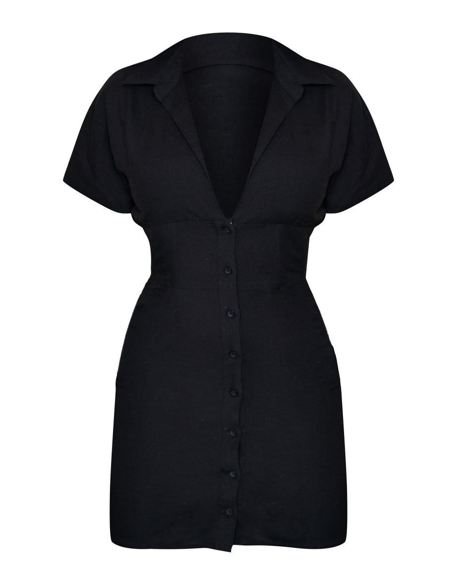 Black Bodycon Mini Shirt Dress - 4