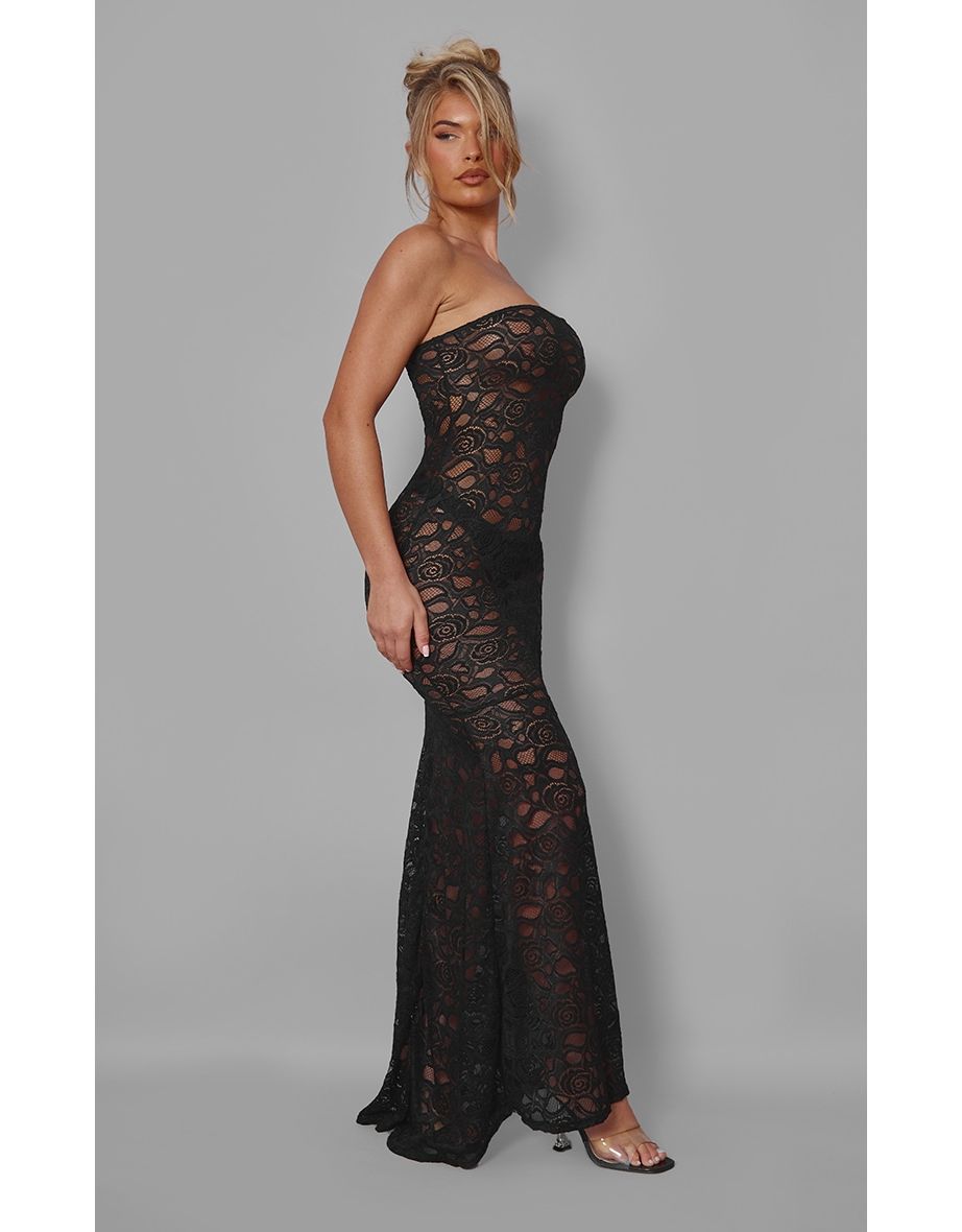 Shop Black Sheer Lace Bandeau Maxi Dress Online in Iraq