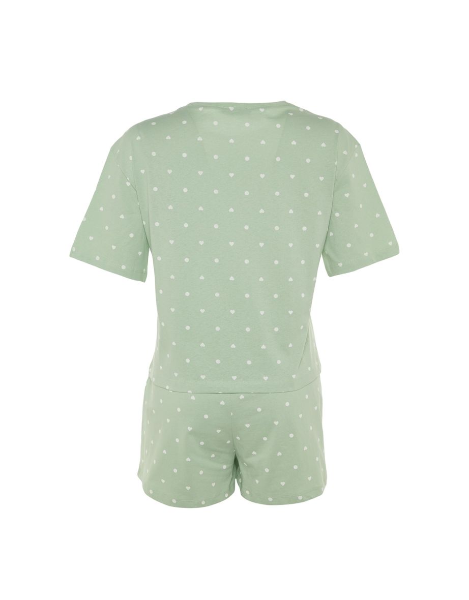 Mint 100% Cotton Heart Patterned T-shirt-Shorts Knitted Pajamas Set - 7