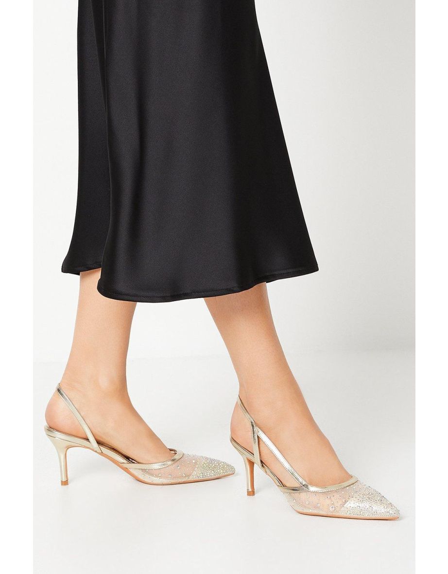 Sierra Diamante Mesh Detail Slingback Medium Heel Court Shoes