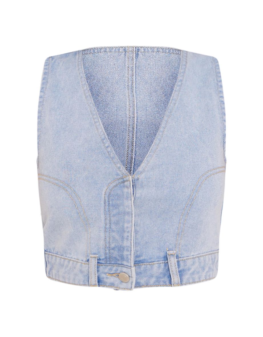 Light Blue Upside Down Jean Denim Waistcoat - 4