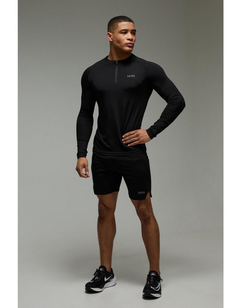 Man Active Crew Neck 1/4 Zip Short Tracksuit - black