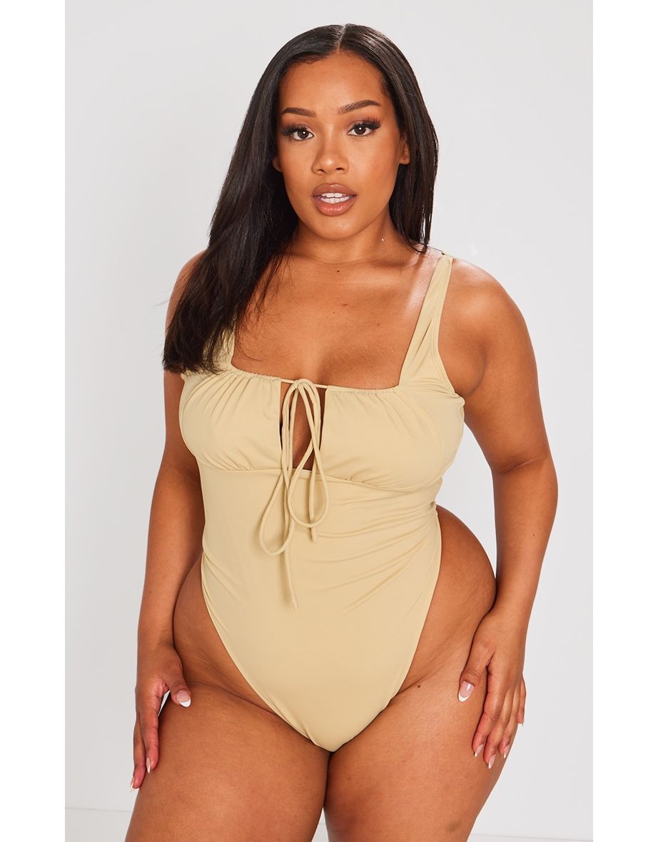 Plus Nude Tie Detail Ruched Bust Swimsuit