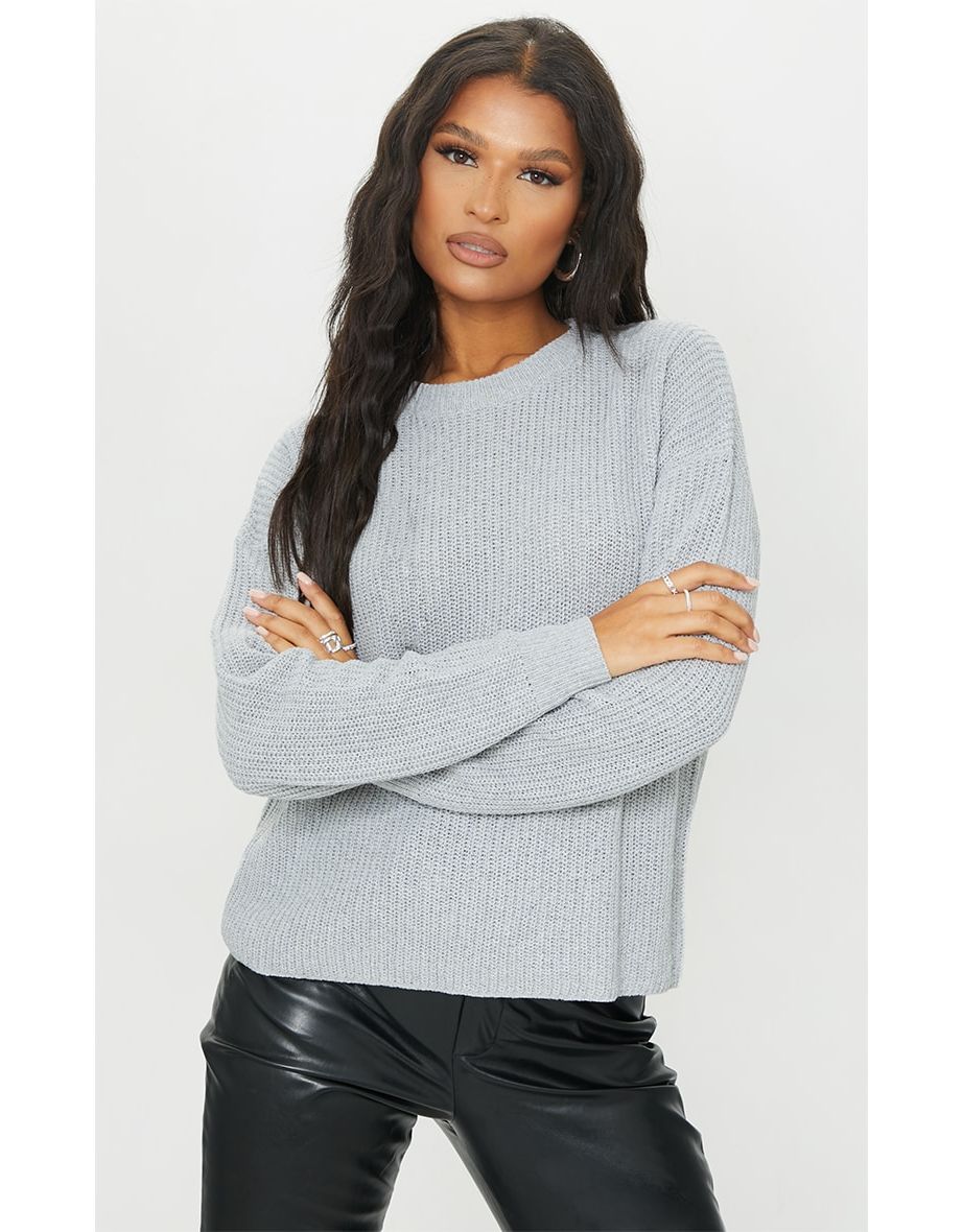 Grey Basic Crew Neck Knitted Jumper